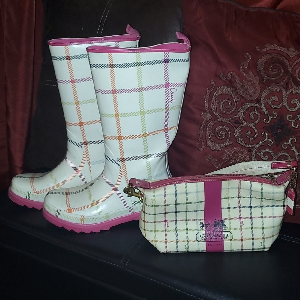 Coach rainboot and matching purse